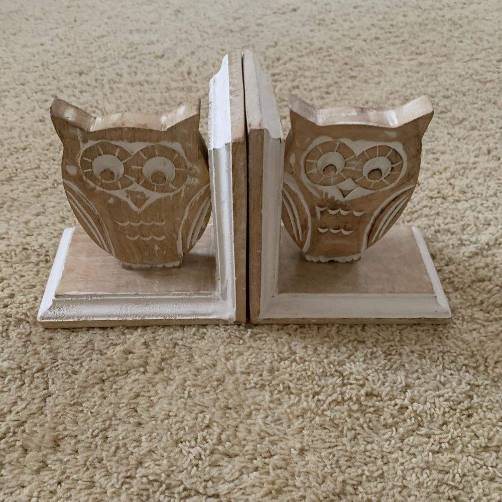 Hand-carved wooden owl bookends